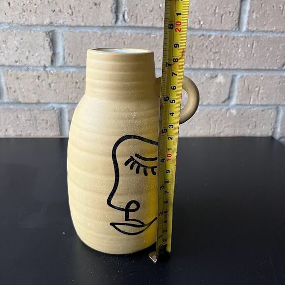 Pottery Jug Vase with Abstract Eye Handle Earthy Color Heritage Home 7.25 in H - Picture 10 of 12